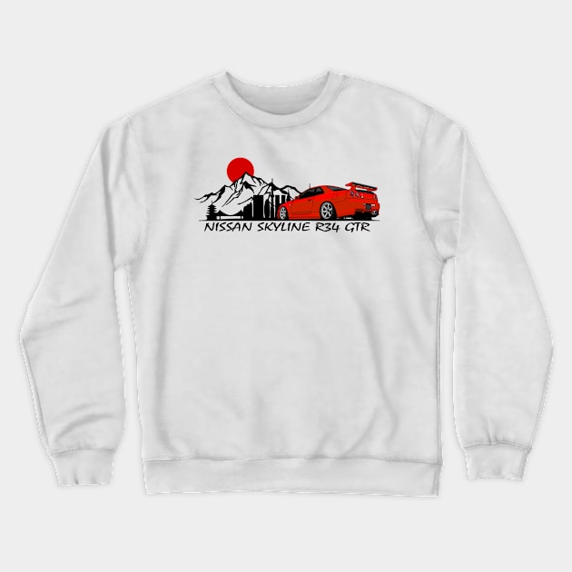 Nissan Skyline GTR R34, JDM Car Crewneck Sweatshirt by T-JD